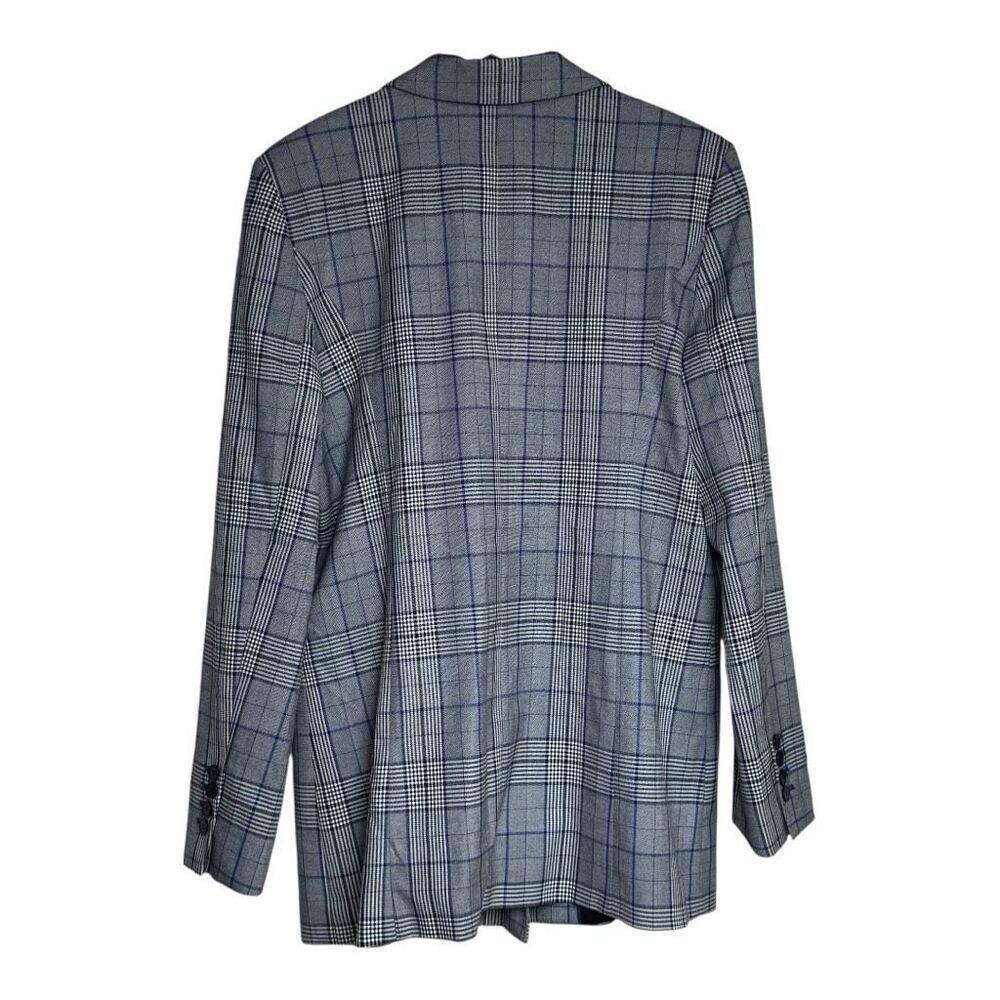 Plaid Blazer Women's Double‎ Breasted Checkered Career Jacket Gray Blue - Picture 4 of 8